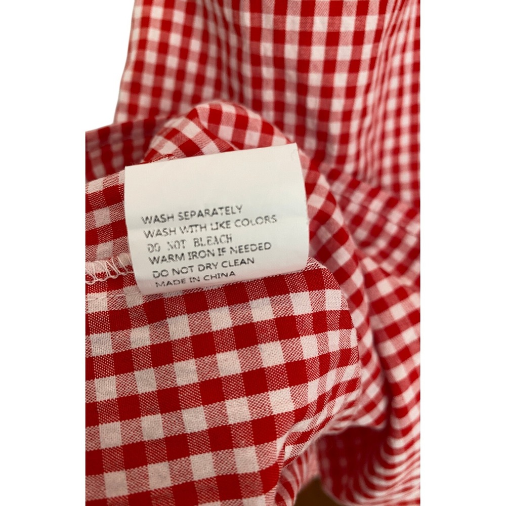 Gingham Tiered Flowy Button Puffy‎ Sleeve Midi Dress Red White XL - Picture 6 of 6